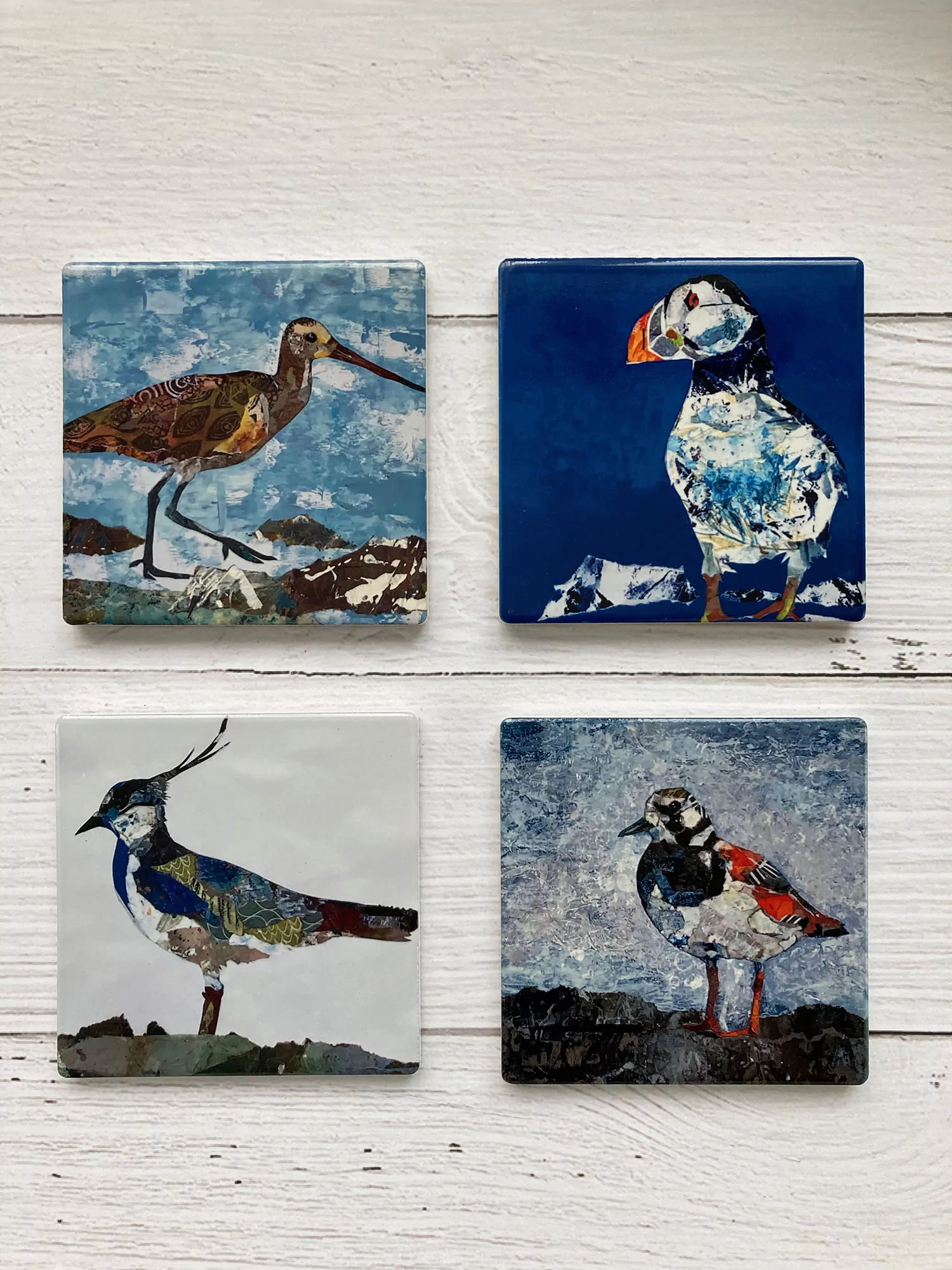Coastal Birds ceramic coaster set