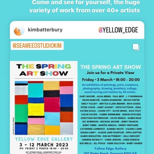 Lots in the pipeline and this is the first thing happening for me. Come along and say ‘hello’ and meet different artists throughout the week. We’re very friendly… honest!
